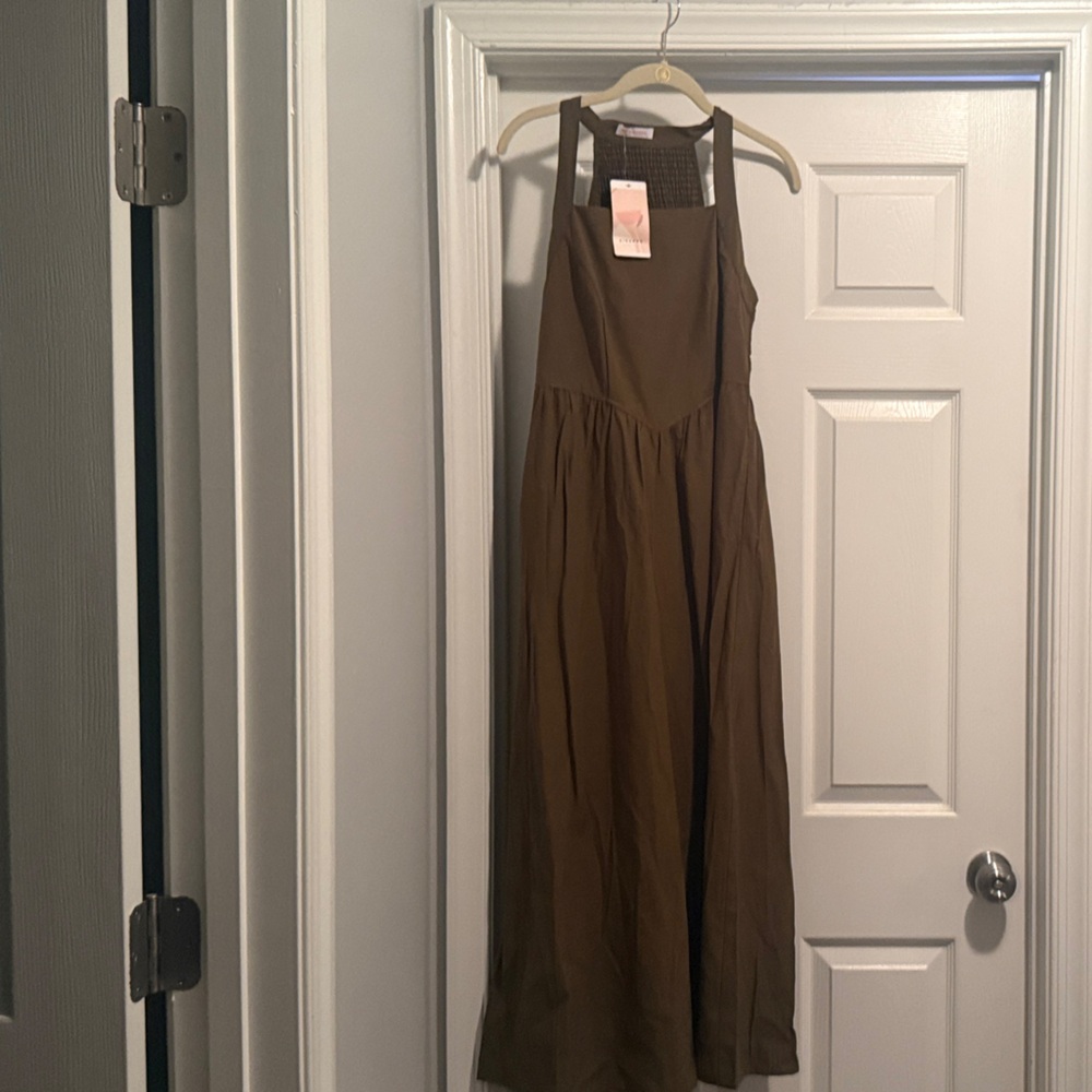 Women’s Brown Maxi Dress with Square Neck
